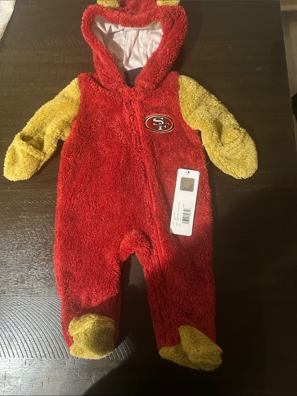 San Francisco 49ers Red & Gold Plush Hooded Baby One-Piece